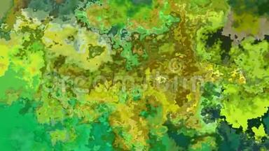 全高清无缝循环视频-水彩颜料液体效果-彩色绿黄色卡其色